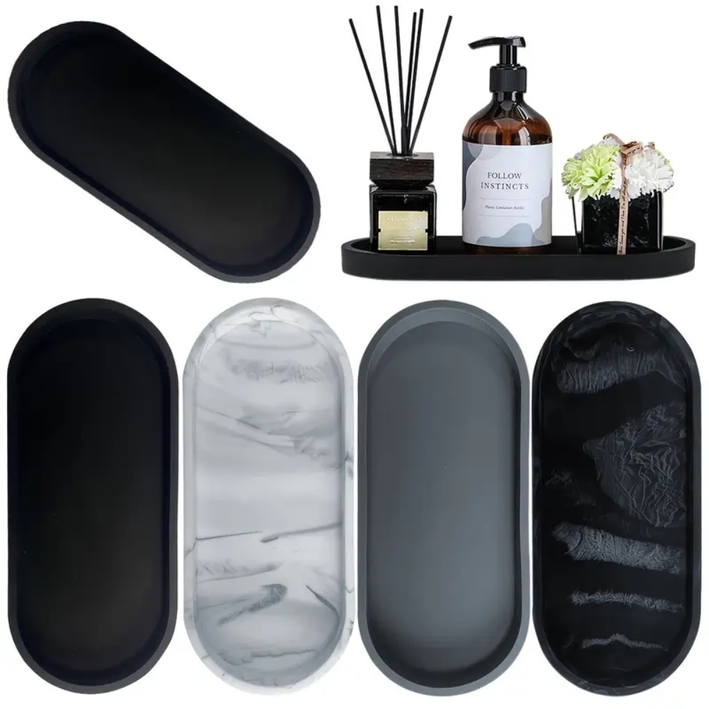 Home Essentials Bathroom Organizer - 1Pc バスルームドレッシングシリコーントレイ、長方形食器洗い液体とスポンジラック、ドレッシングテーブル香水オーガナイザー、化粧品リング収納トレイ、家庭用品、家の装飾、家庭用家具