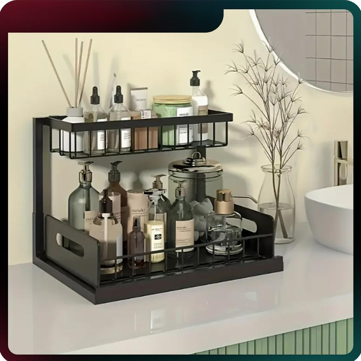 Home Bathroom Sink - 頑丈なプルアウト式キャビネットオーガナイザー、シンク下収納ラック、金属製スライド式引き出し棚、キッチン、バスルーム、食器棚、パントリー、クローゼット用の省スペース、多目的ホームオーガナイザー