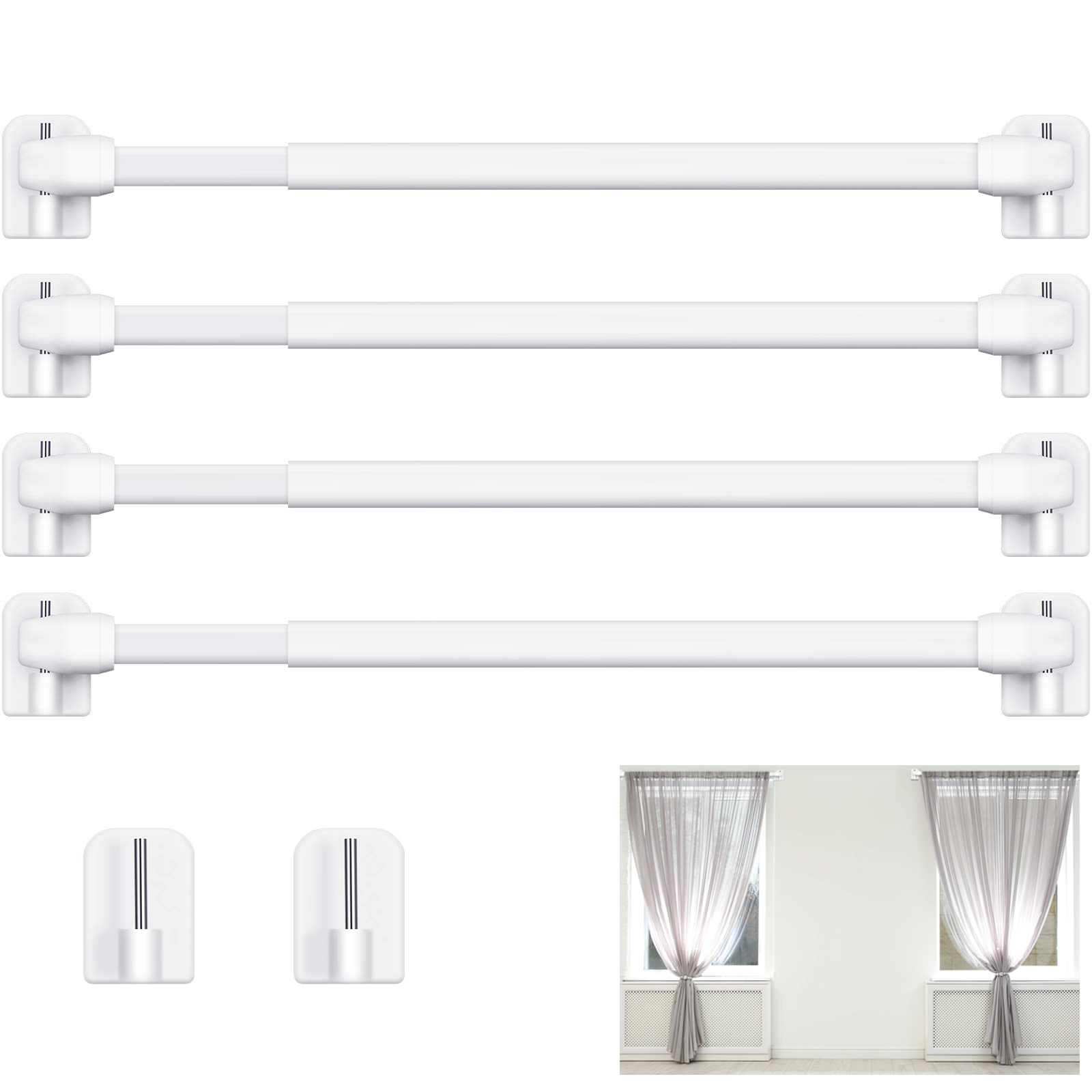 Home Bathroom Window - 4個セット 調節可能なカーテンロッド 浴室バー シャワー用 延長可能な伸縮ポール 穴あけ不要