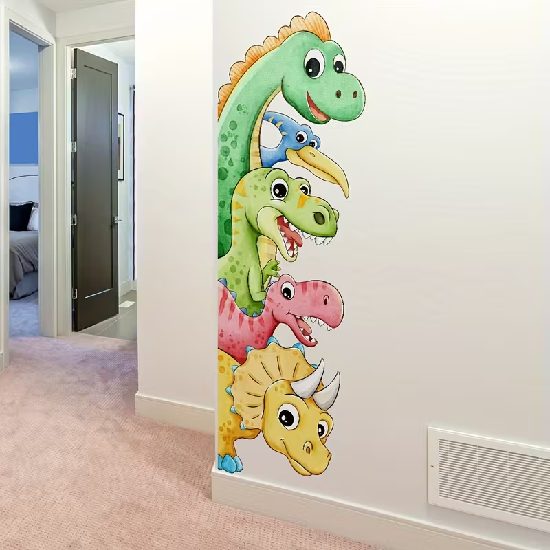 Home One Bathroom - 1枚入り手描き恐竜漫画ウォールステッカー、自己粘着PVCホームデコレーションDIYステッカー、書斎、キャビネット、リビングルーム、寝室、ダイニングルーム、バスルーム、玄関、ドア、窓、壁飾りに最適、温かく楽しい空間を簡単に作成、家族、友人、愛する人への創造的で心のこもった贈り物