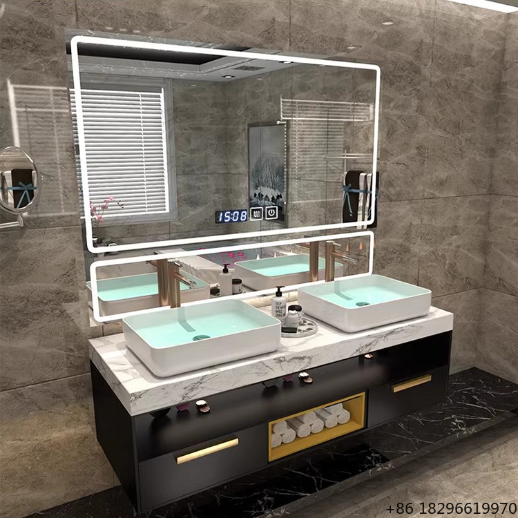 Bathroom Cabinet Mirror - 高級大型LEDバックライト付きスマートバスルームミラーキャビネット（シンク付き洗面台）モダンなバスルーム用