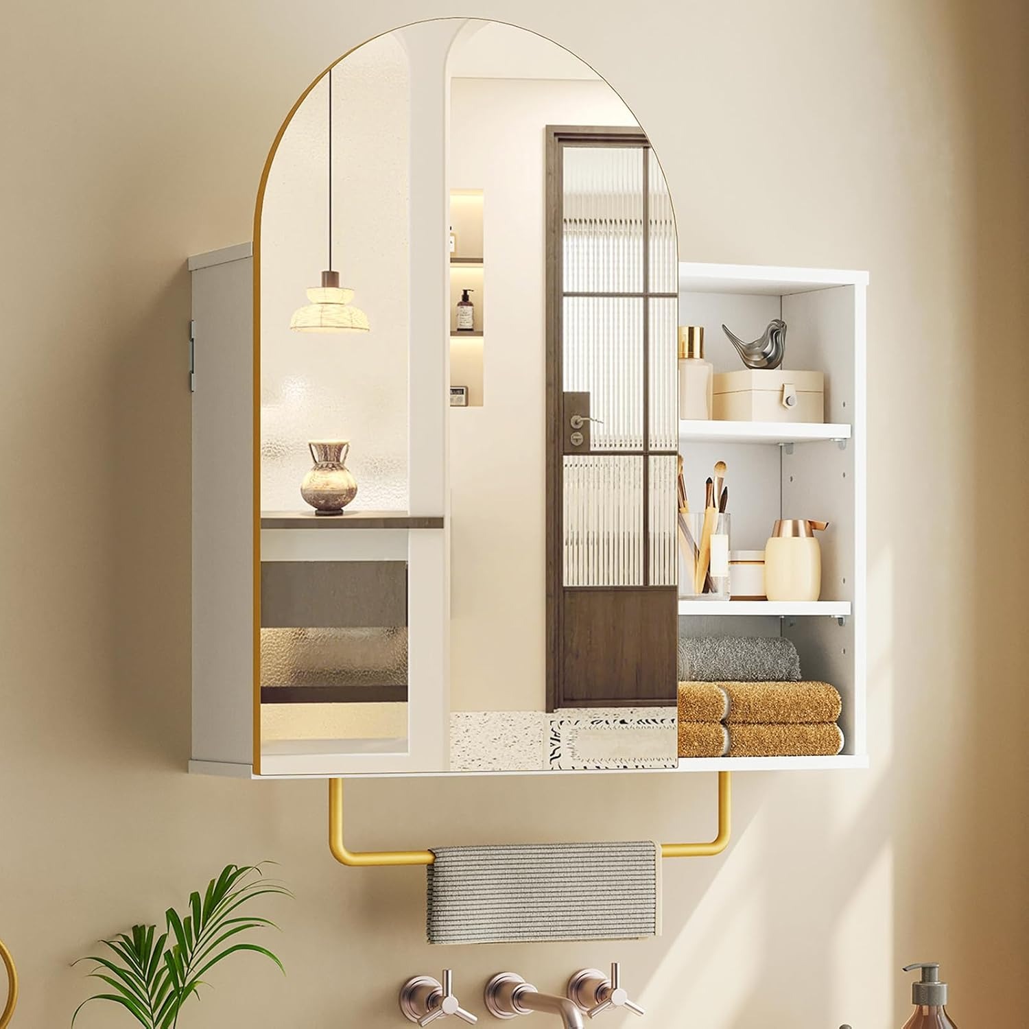 Bathroom Cabinet Mirror - 浴室薬棚付きミラー、収納付き、24 x 29インチのアーチ型洗面化粧台、ミラー付き壁面キャビネット、カスタムメイド