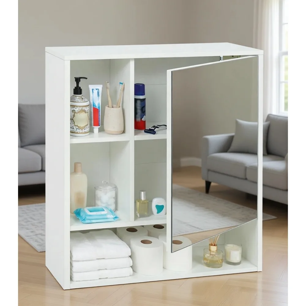 Bathroom Cabinet Mirror - 壁掛け式バスルームミラーキャビネット、収納棚とオープンコンパートメント付き