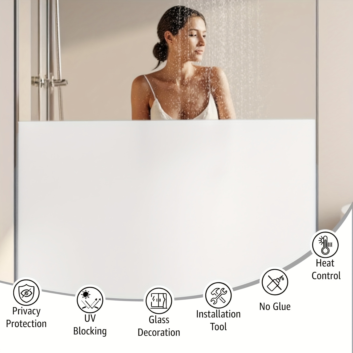 Home Bathroom Window - ホワイトフロストプライバシーウィンドウフィルム 静電気でくっつく 糊不要 熱制御 半透明 取り外し可能