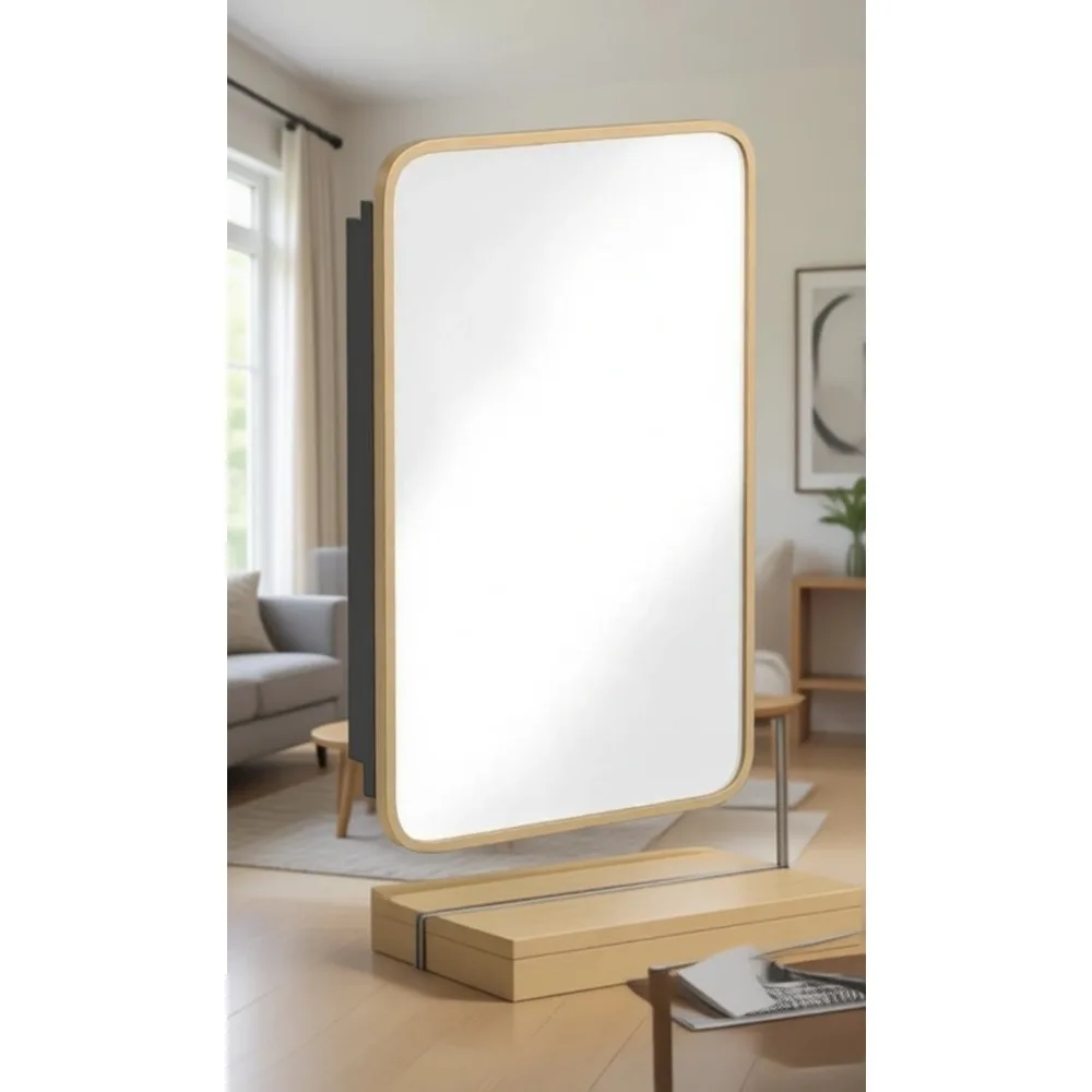 Bathroom Cabinet Mirror - 16x24インチの埋め込み式薬棚、ゴールドフレーム、防錆・省スペースのための面取りミラー付き、バスルーム収納用