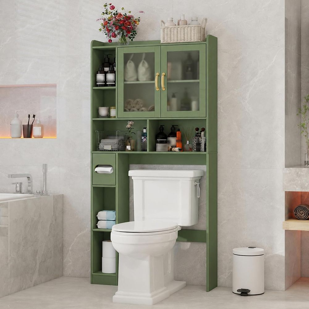 Home And Bathroom - 省スペースのアクリル製トイレ上収納キャビネット、家庭用、バスルーム、トイレ、ランドリーに最適、グリーン
