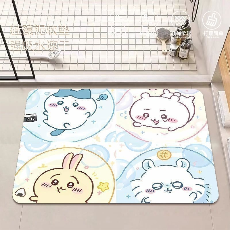 Home Bathroom Accessories - アニメちいかわハチワレうさぎ珪藻泥バスルームフロアマット滑り止め吸収性速乾フットパッドキッチン寝室家庭用