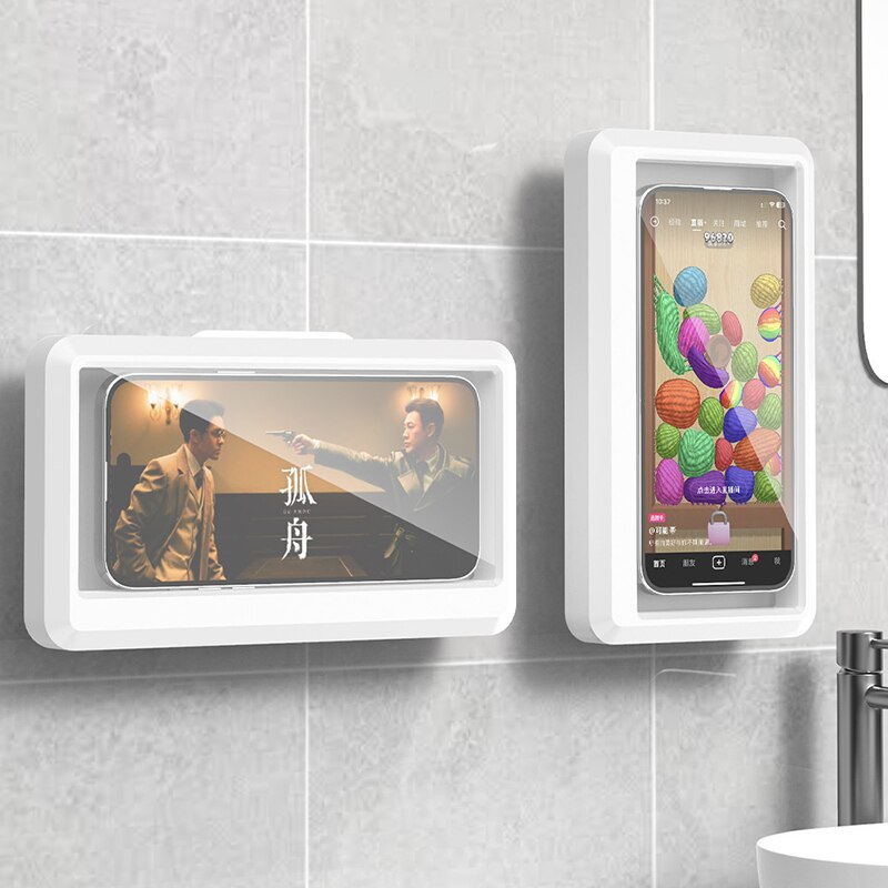 Home And Bathroom - 浴室用防水スマホホルダー、壁掛け式スマホケーススタンドボックス、自己粘着式タッチスクリーンスマホブラケット、シャワー用密閉収納