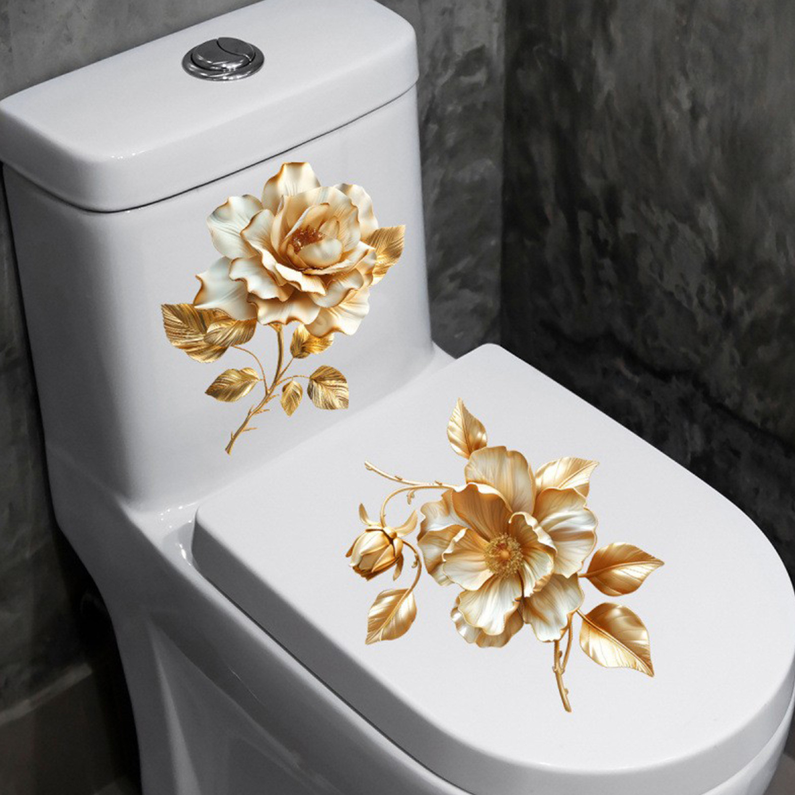 Home Of The Year Bathroom - 2 個の花柄トイレステッカー、バスルームの壁にロマンチックな雰囲気を加えるためのデカール、家の装飾用のビニールデカール、防水