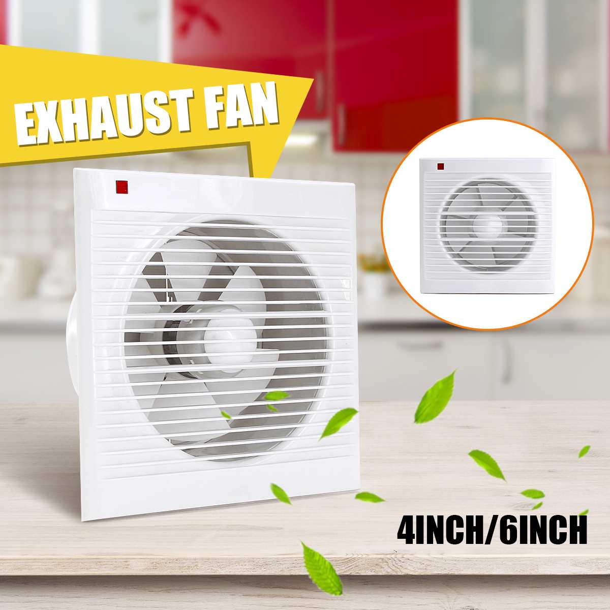 Home Bathroom Vent - 4インチ、6インチ、8インチ、220V、静音、防水、浴室換気扇、家庭用キッチン、浴室、トイレ、窓用換気扇