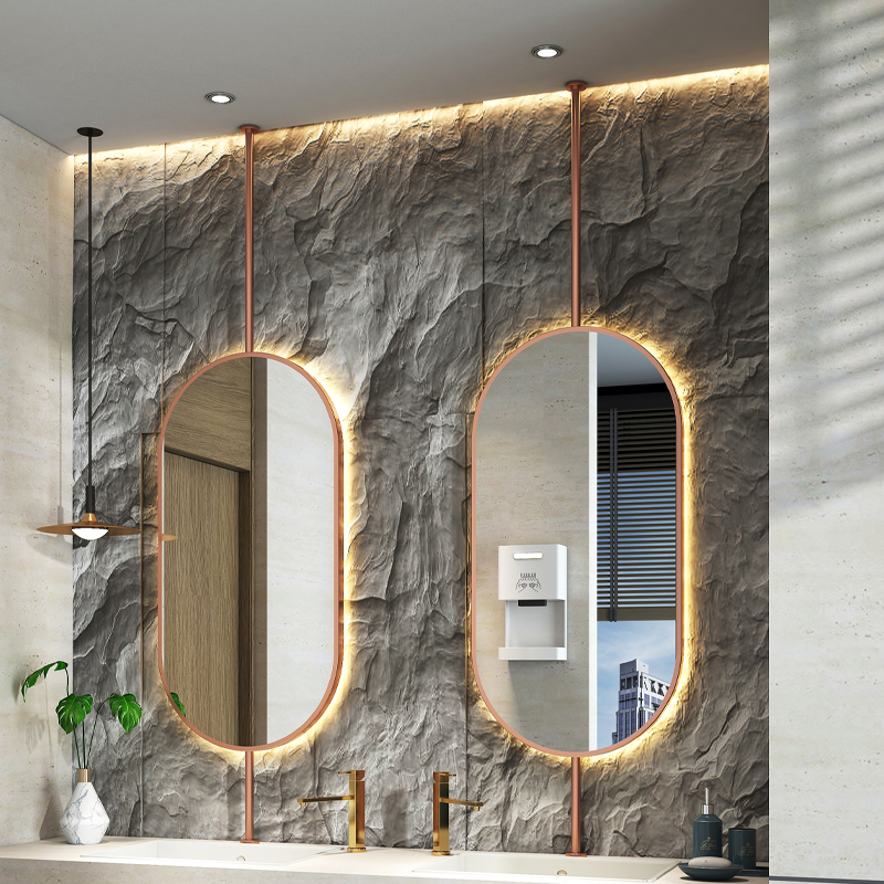 Home Bathroom Vanity - サイズ60x90cm天井楕円形吊り下げミラー現代的なシンプルな家の装飾浴室の化粧鏡LED照明HD化粧鏡