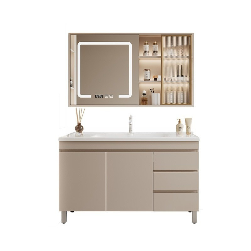 Bathroom Cabinet Mirror - 無垢材のバスルームキャビネットの組み合わせ、一体型セラミック洗面台、トイレ、スマートミラーキャビネット、手洗い洗面台キャビネット Co