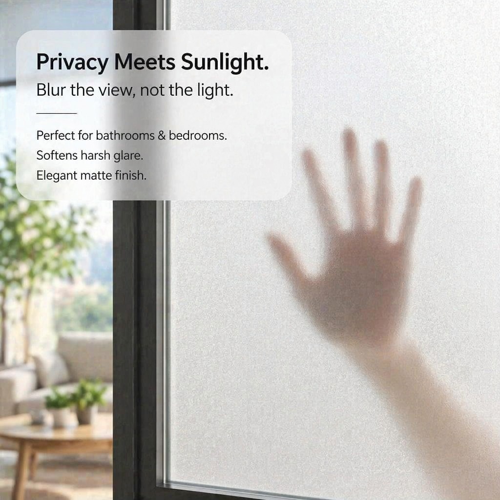 つや消しプライバシーウィンドウフィルム半透明自己粘着UV保護 - Home Bathroom Window のレビューと価格