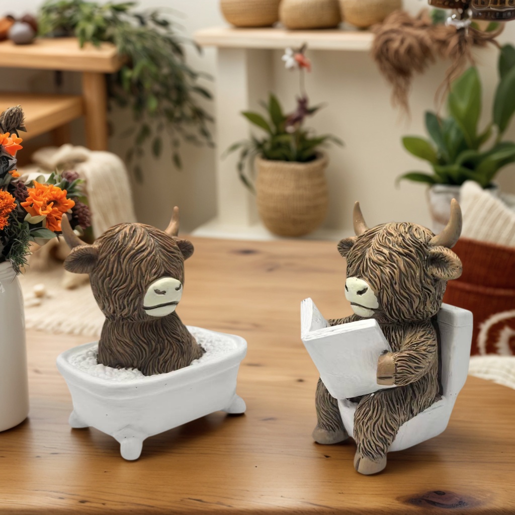 かわいいスコットランドハイランド牛の樹脂製置物 面白い入浴＆ - Home Of The Year Bathroom のレビューと価格