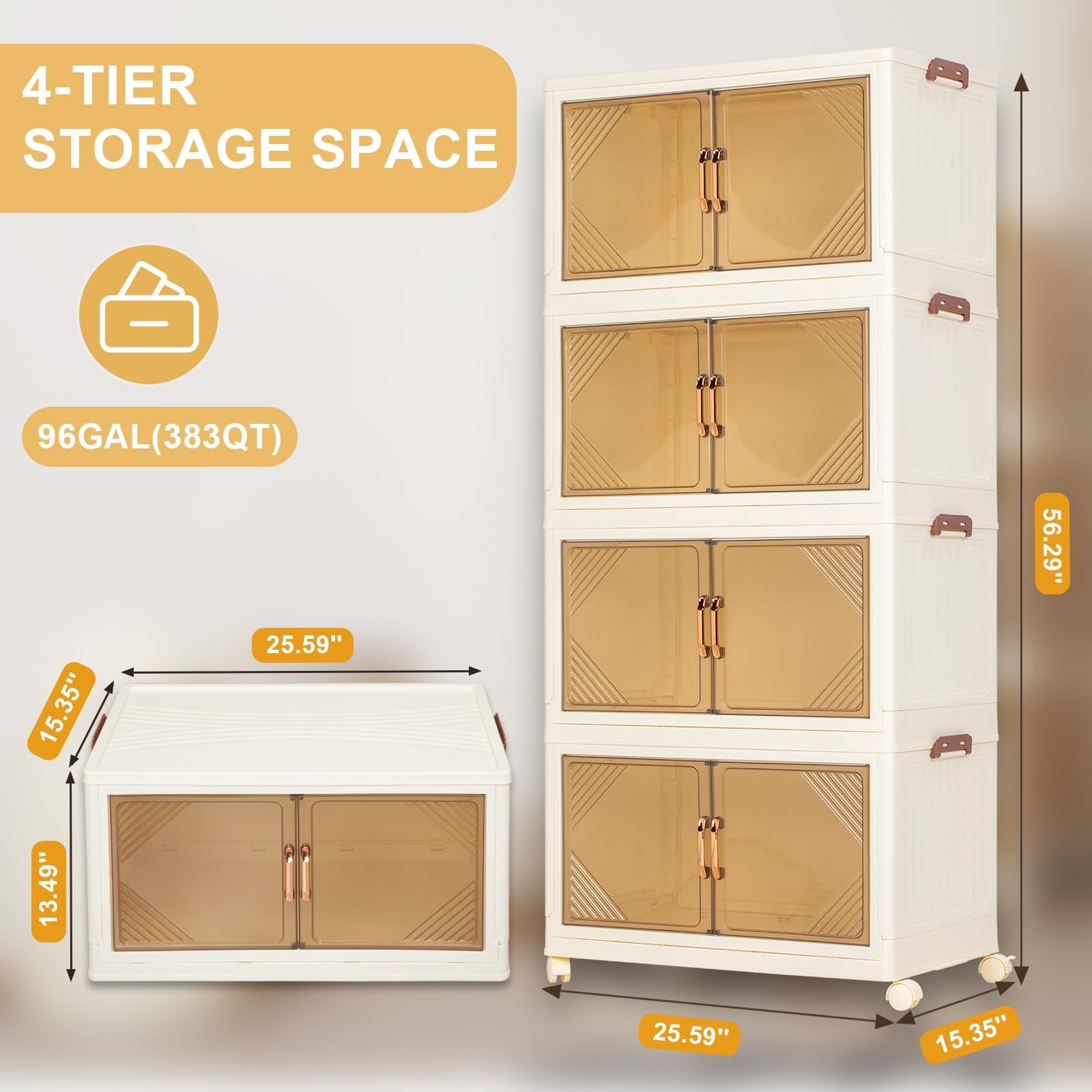幅25インチ、4段の蓋付きローリング収納ビン、383QT折り - Home Essentials Bathroom Cabinet のレビューと価格