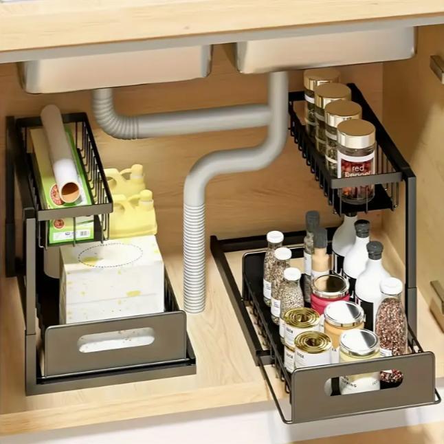 頑丈なプルアウト式キャビネットオーガナイザー、シンク下収納ラ - Home Bathroom Sink のレビューと価格