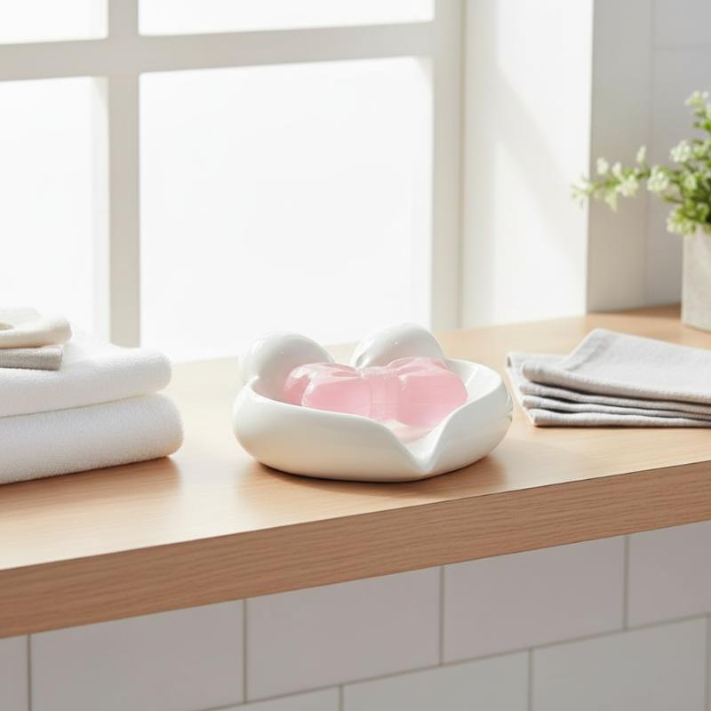 かわいいリボンハート型のセラミック製ソープディッシュ、水切り - Home Bathroom Sink のレビューと価格