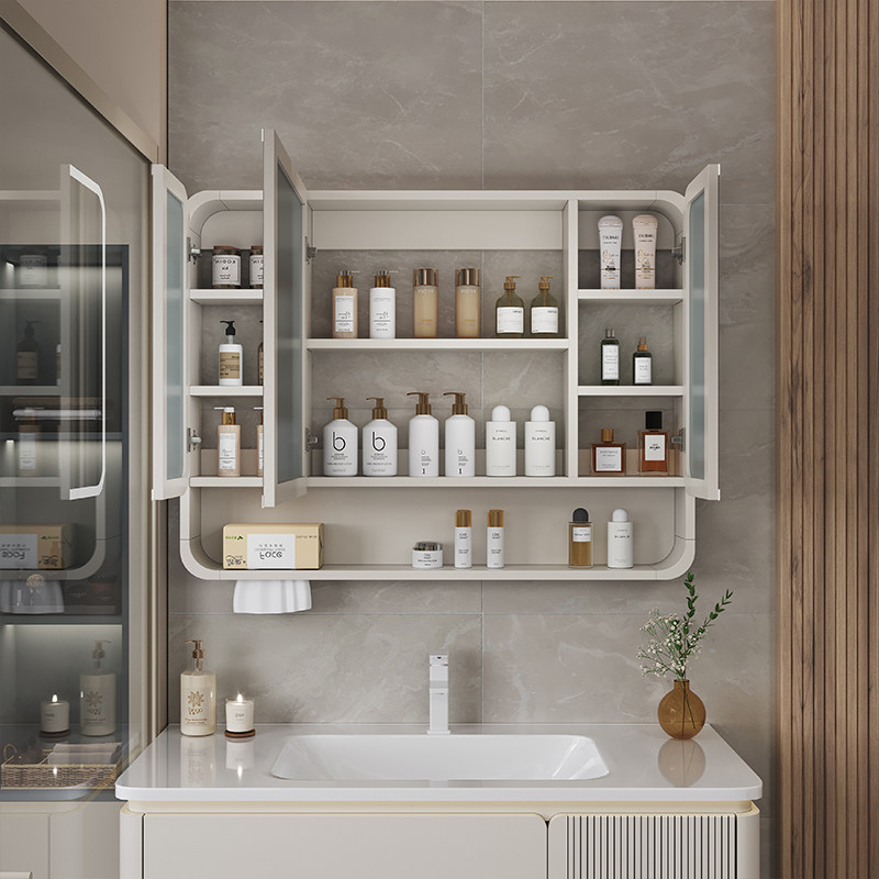 オーガナイザーミラー、バスルームキャビネット、収納棚、紙の装 - Bathroom Cabinet Mirror のレビューと価格