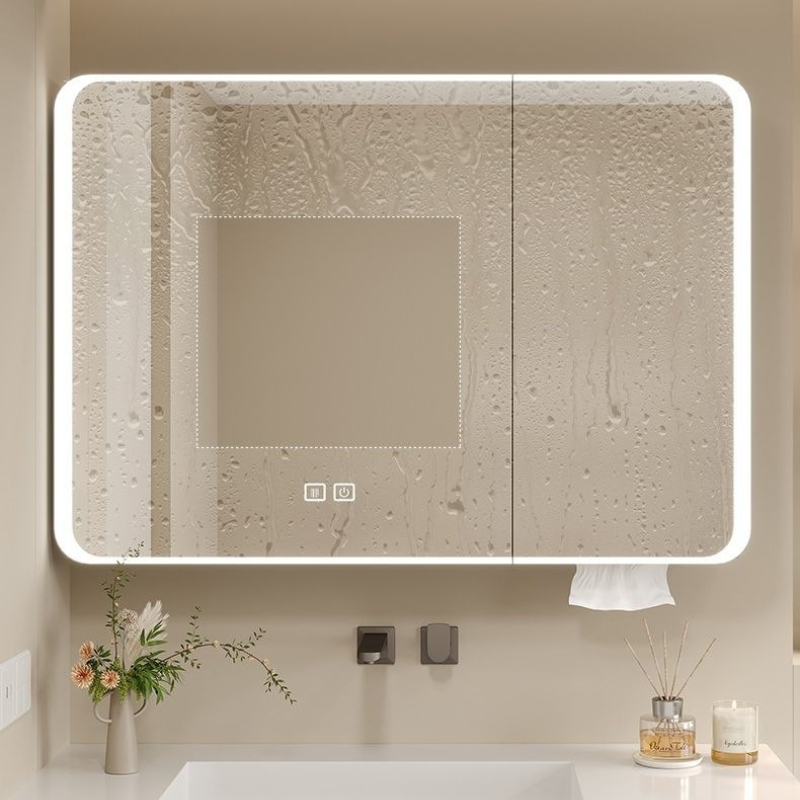 LED浴室ミラーキャビネット アルミ製 丸型 スマート収納  - Bathroom Cabinet Mirror のレビューと価格