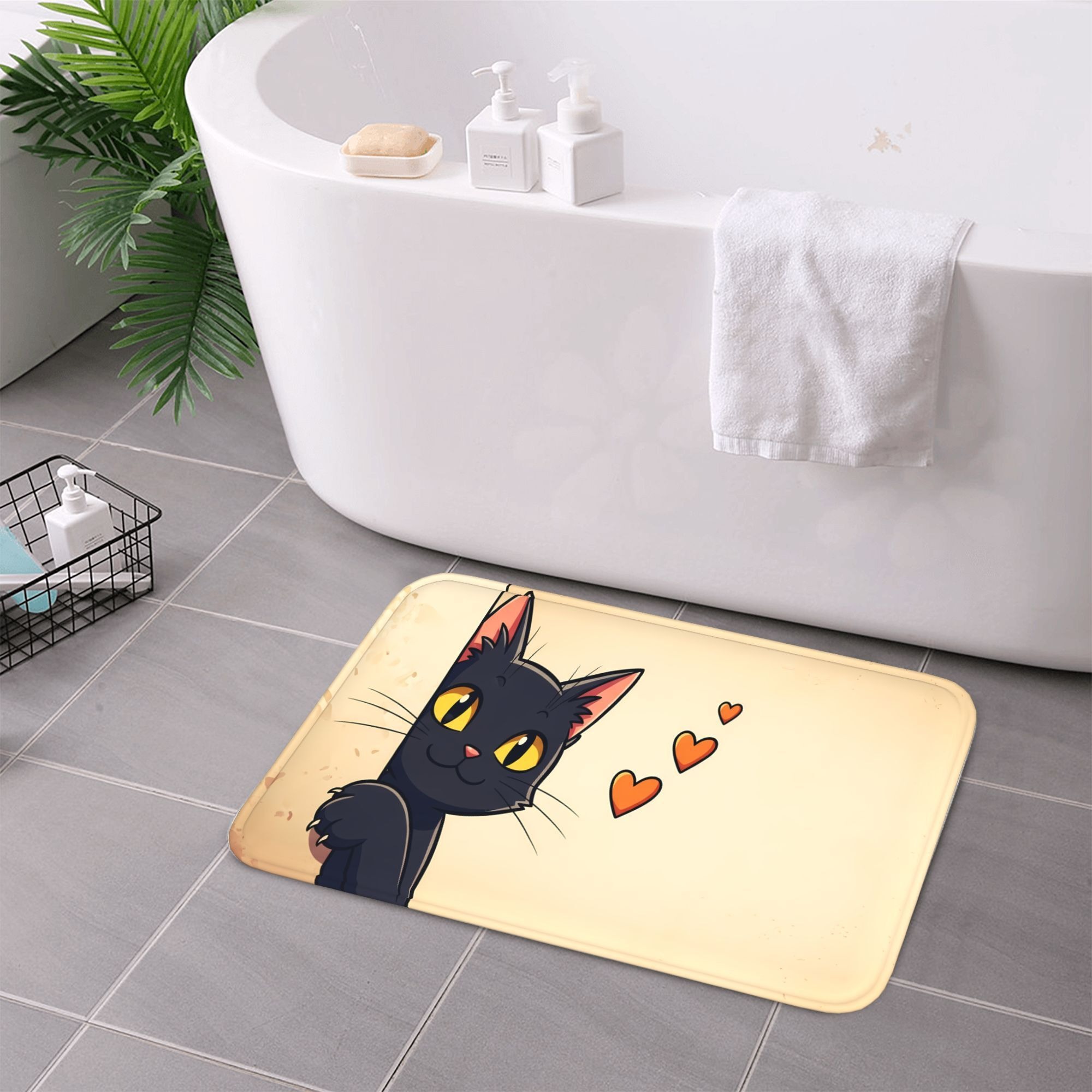1PC 猫とハート柄キッチンラグ滑り止めドアマットポップデザ - Home Bathroom Door Design のレビューと価格