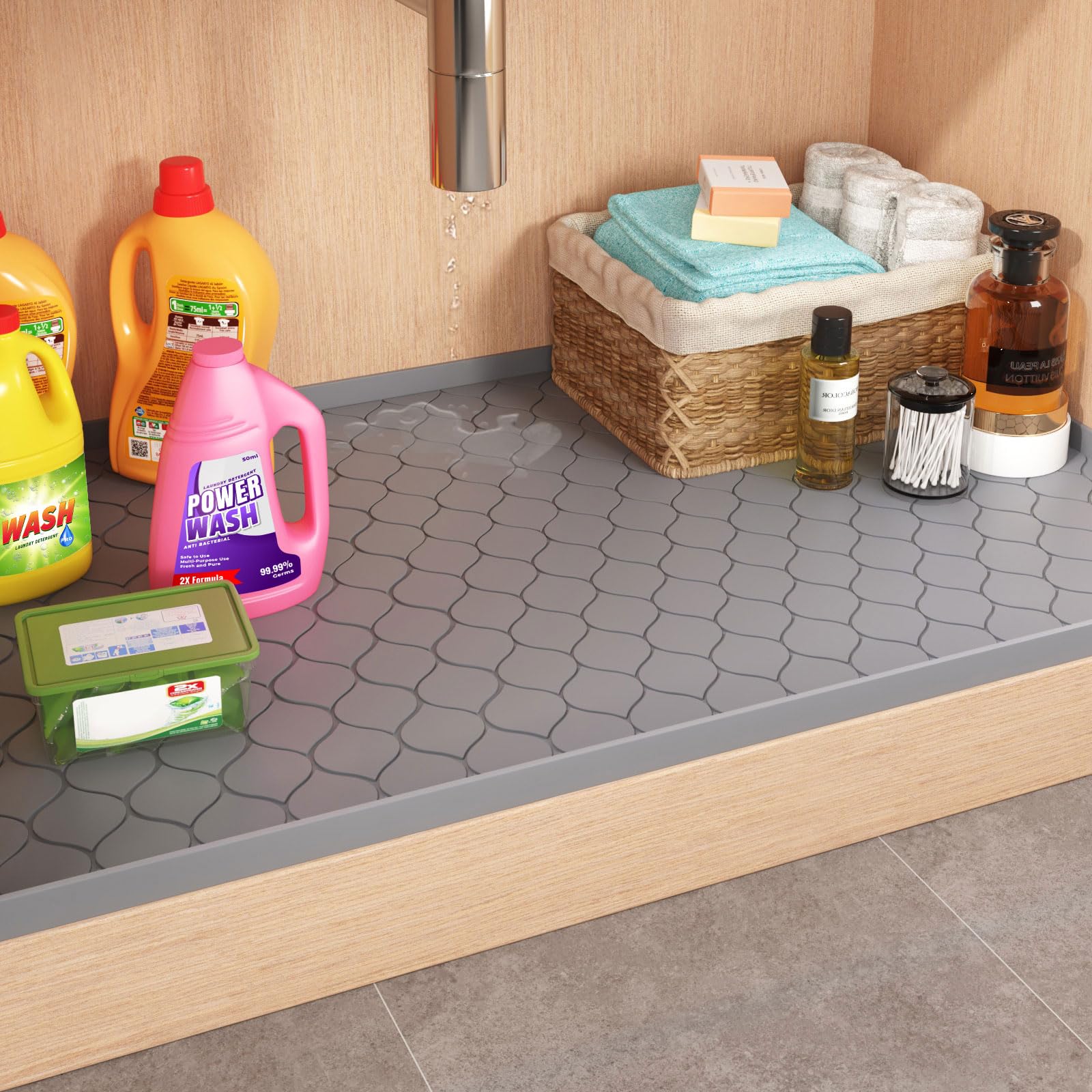 シリコン製シンク下マット キッチン必需品ガジェット、棚ライナ - Home Essentials Bathroom Cabinet のレビューと価格