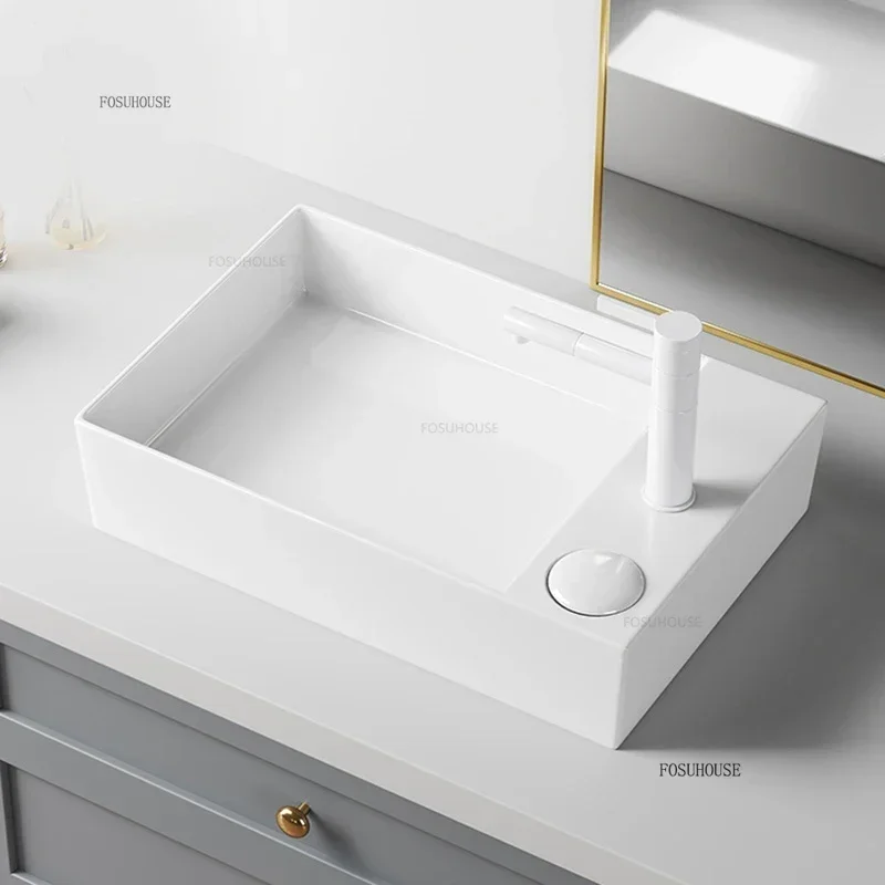 洗面台バルコニー洗濯機用洗面器家庭用セラミックバスルームシン - Home Bathroom Sink のレビューと価格