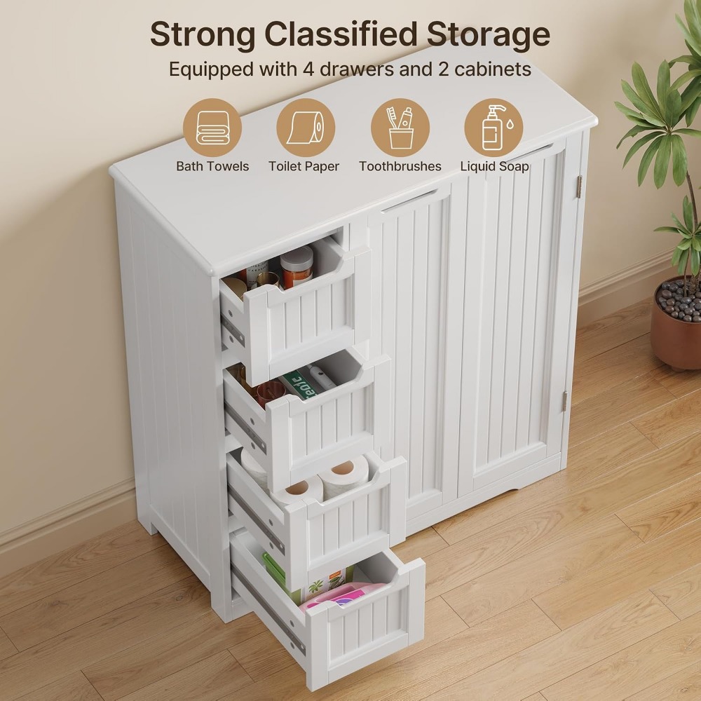 4つの引き出しと2つの扉を備えた浴室収納キャビネット |   - Home Essentials Bathroom Cabinet のレビューと価格