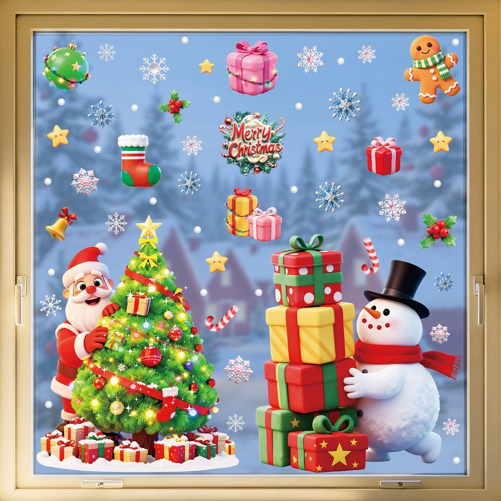 雪だるまサンタクロースクリスマスウィンドウステッカー装飾ホー - Home Bathroom Window のレビューと価格