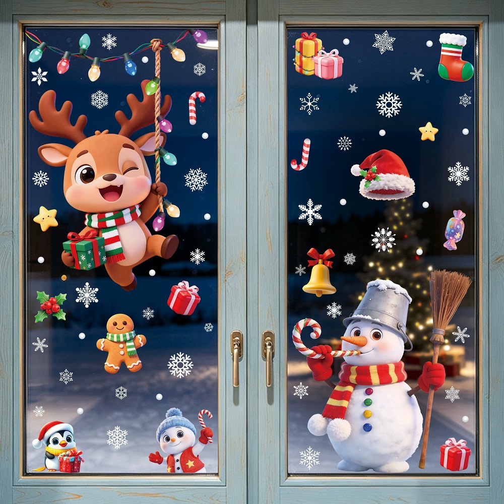 雪だるまサンタクロースクリスマスウィンドウステッカー装飾ホー - Home Bathroom Window のレビューと価格