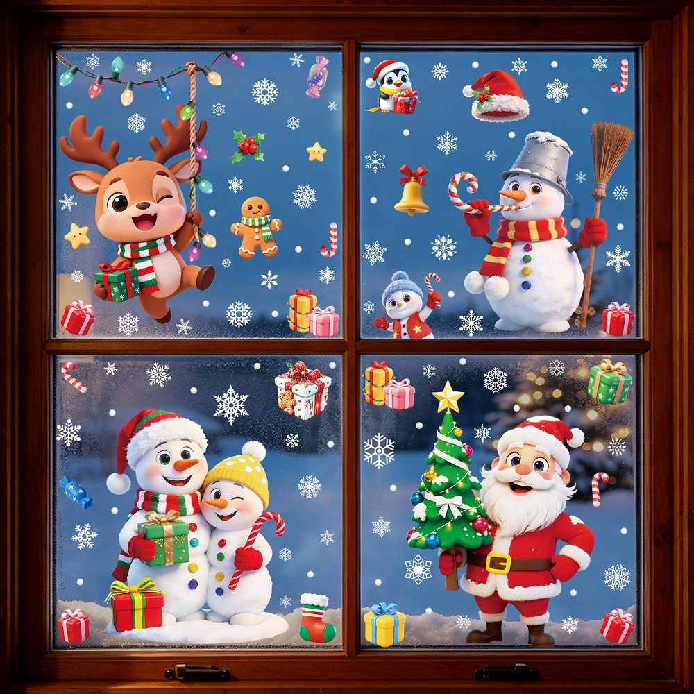 雪だるまサンタクロースクリスマスウィンドウステッカー装飾ホー - Home Bathroom Window のレビューと価格