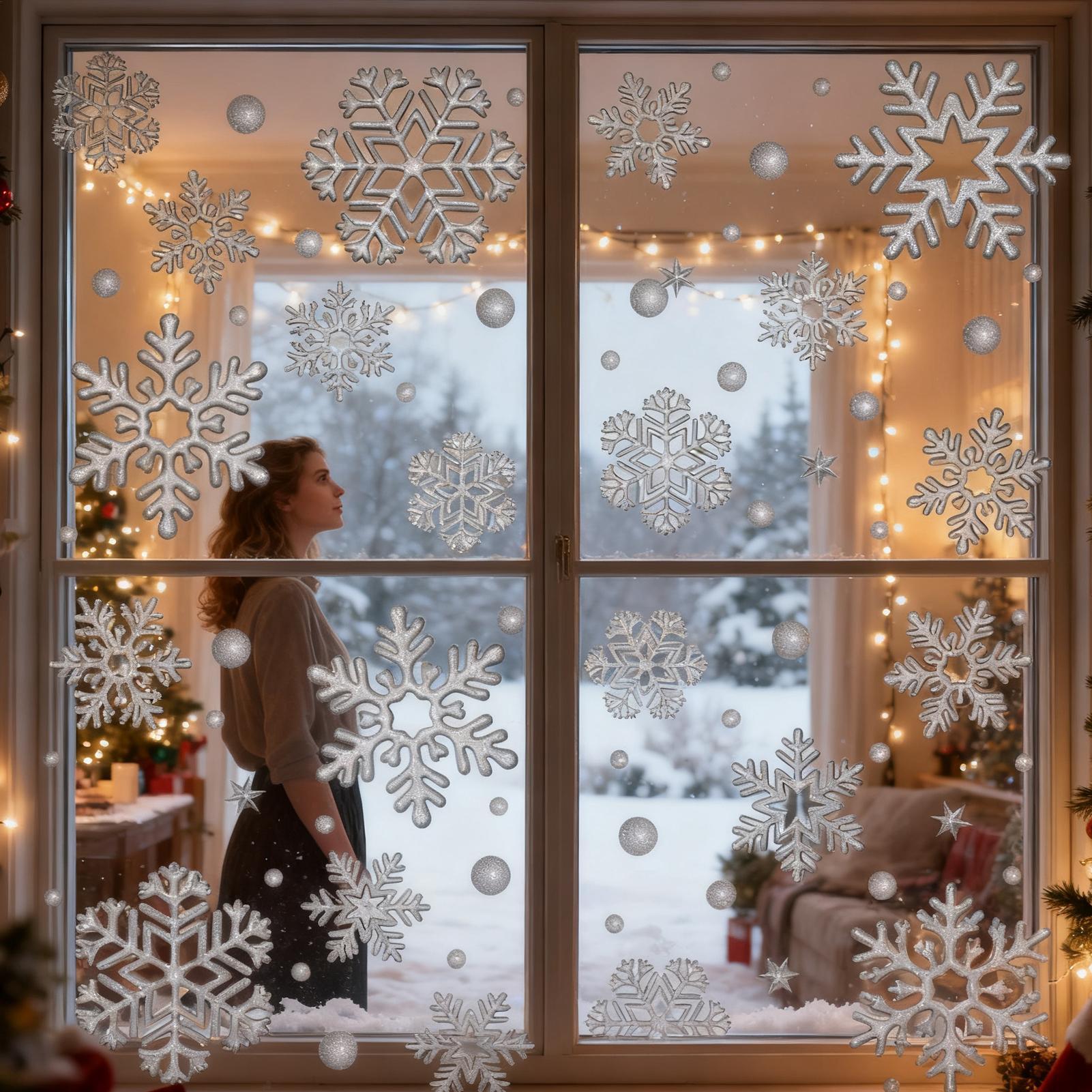 ホリデーウィンドウクリング静電気再利用可能な家の装飾スノーフ - Home Bathroom Window のレビューと価格