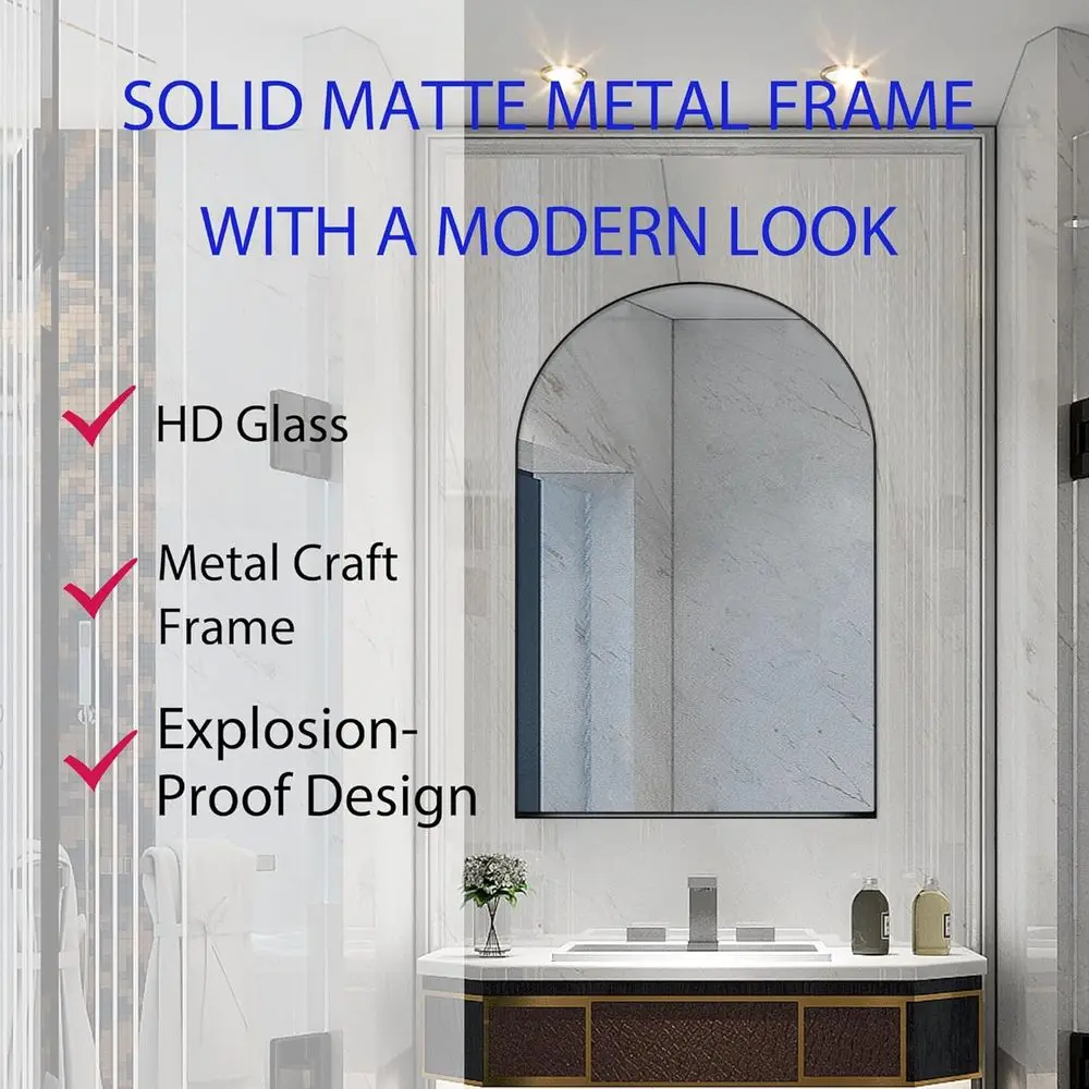 アーチ型壁掛け薬棚、ミラー付き、マットブラック、調節可能な棚 - Bathroom Cabinet Mirror のレビューと価格