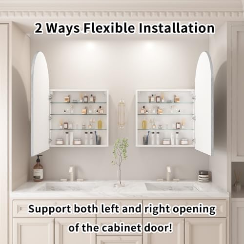 24x36インチ アーチ型バスルームミラー 薬箱付き、ブラッ - Bathroom Cabinet Mirror のレビューと価格
