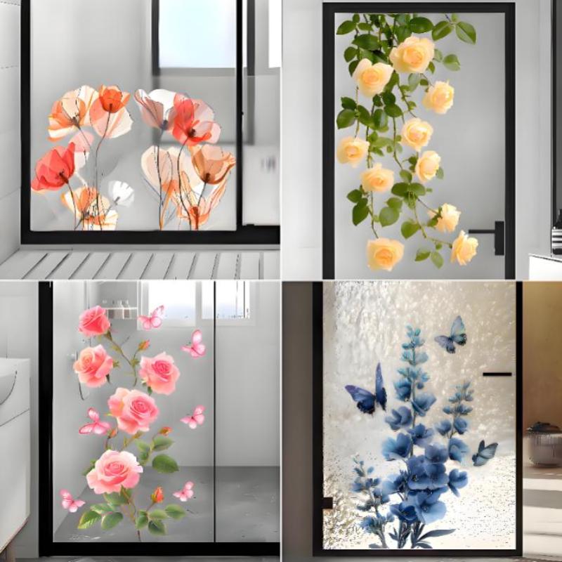 取り外し可能なローズガラスステッカー 浴室ドア用接着剤 エレ - Home Bathroom Window のレビューと価格