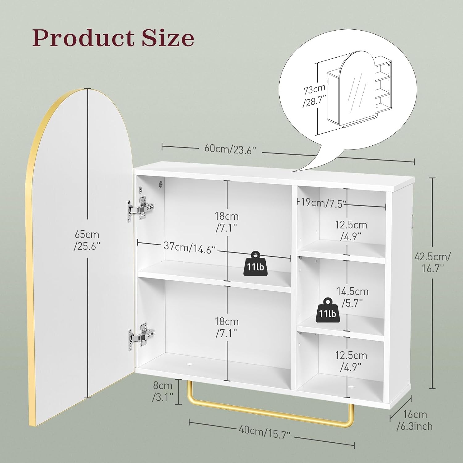 浴室薬棚付きミラー、収納付き、24 x 29インチのアーチ型 - Bathroom Cabinet Mirror のレビューと価格