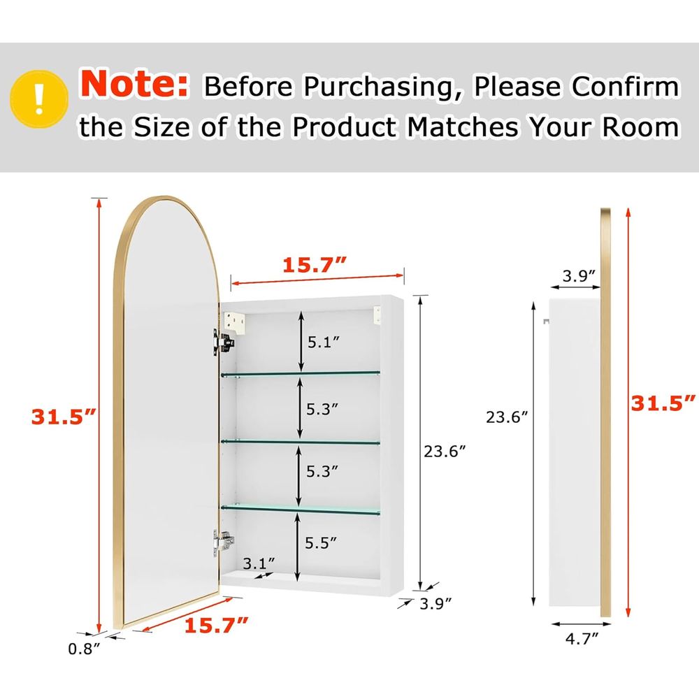 豪華なアーチ型ゴールドの浴室用薬棚（鏡付き）、DIY愛好家に - Bathroom Cabinet Mirror のレビューと価格
