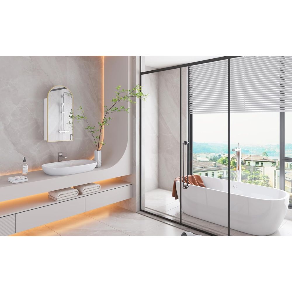 豪華なアーチ型ゴールドの浴室用薬棚（鏡付き）、DIY愛好家に - Bathroom Cabinet Mirror のレビューと価格