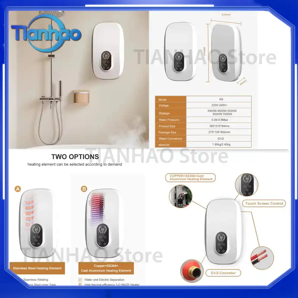 機械式インスタント電気タンクレス給湯器、家庭用浴室シャワー用 - Home Bathroom Geyser のレビューと価格