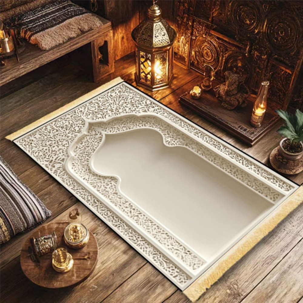 VIKAMA イスラム教の祈りのための絨毯、白い豪華なエンボ - Home Bathroom Door Design のレビューと価格