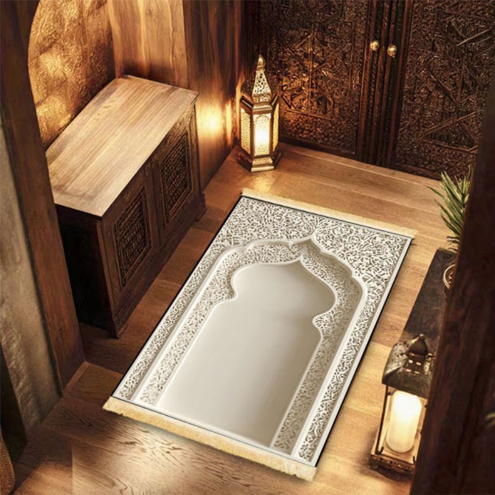 VIKAMA イスラム教の祈りのための絨毯、白い豪華なエンボ - Home Bathroom Door Design のレビューと価格