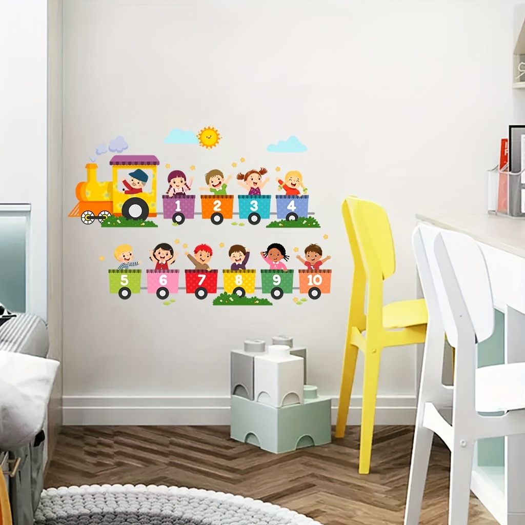 2枚のカラフルな教育用デジタルトレイン漫画ウォールステッカー - Home One Bathroom のレビューと価格