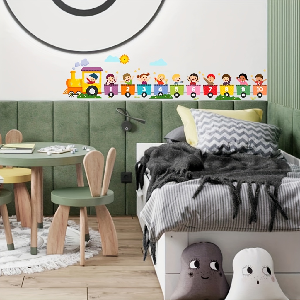 2枚のカラフルな教育用デジタルトレイン漫画ウォールステッカー - Home One Bathroom のレビューと価格
