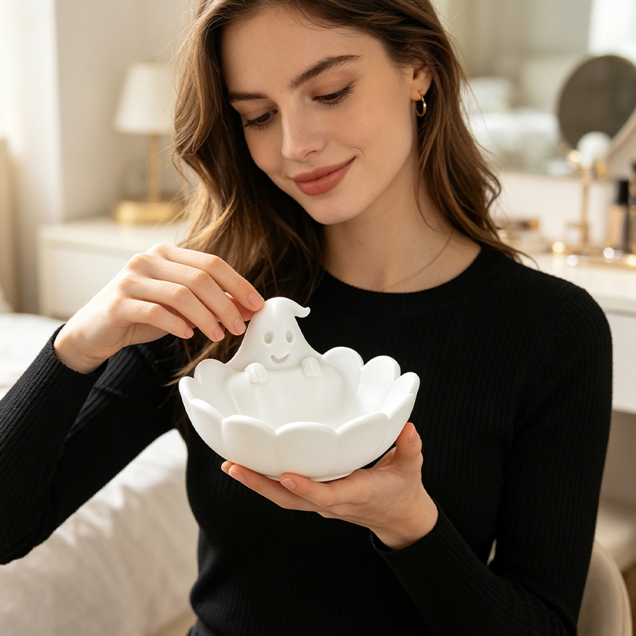 マットホワイトのソフトタッチゴースト型ジュエリートレイ、3D - Home Essentials Bathroom Cabinet のレビューと価格