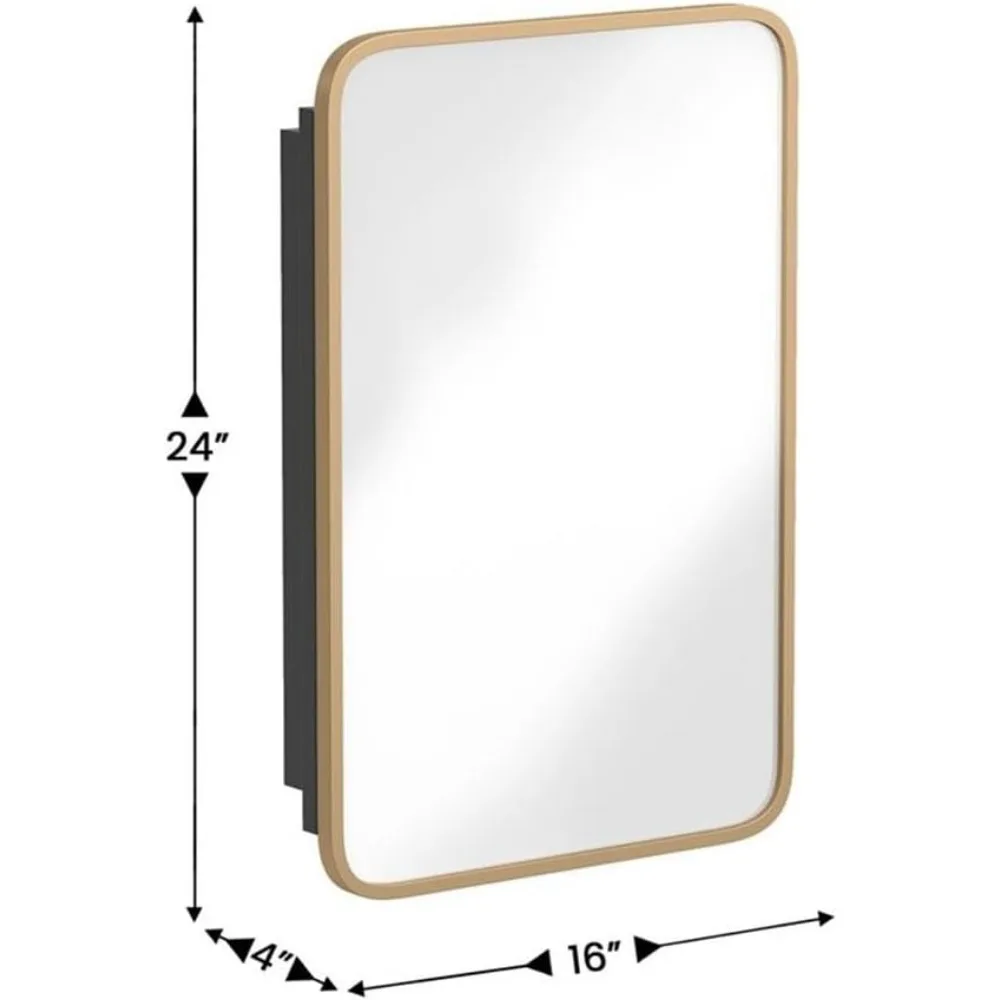 16x24インチの埋め込み式薬棚、ゴールドフレーム、防錆・省 - Bathroom Cabinet Mirror のレビューと価格
