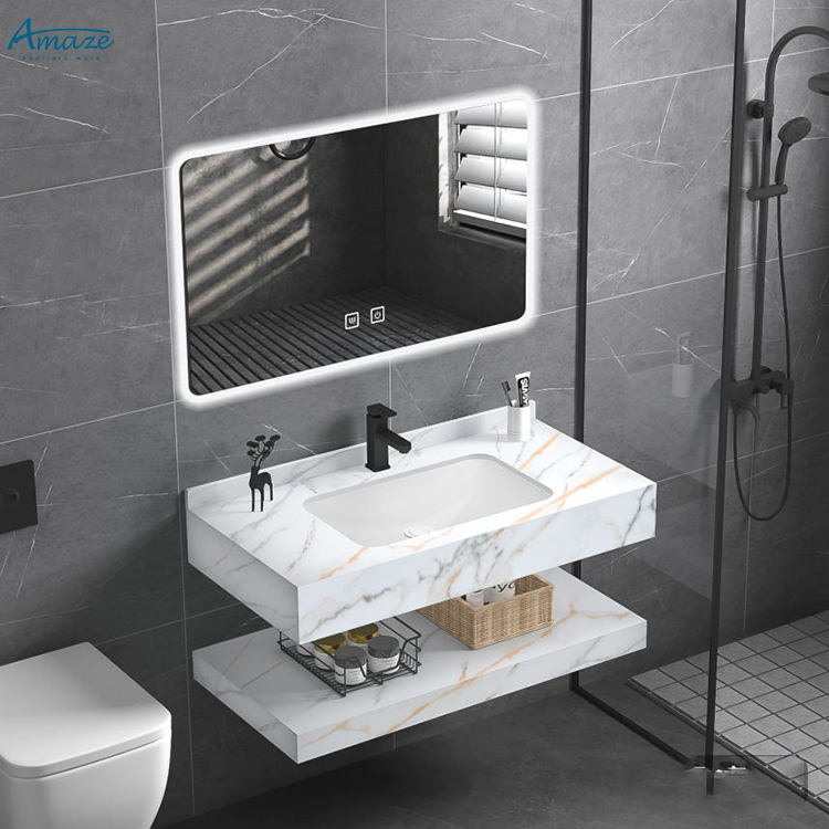 バスルームキャビネット耐久性のある二層式壁掛けバスルーム洗面 - Home Bathroom Vanity のレビューと価格
