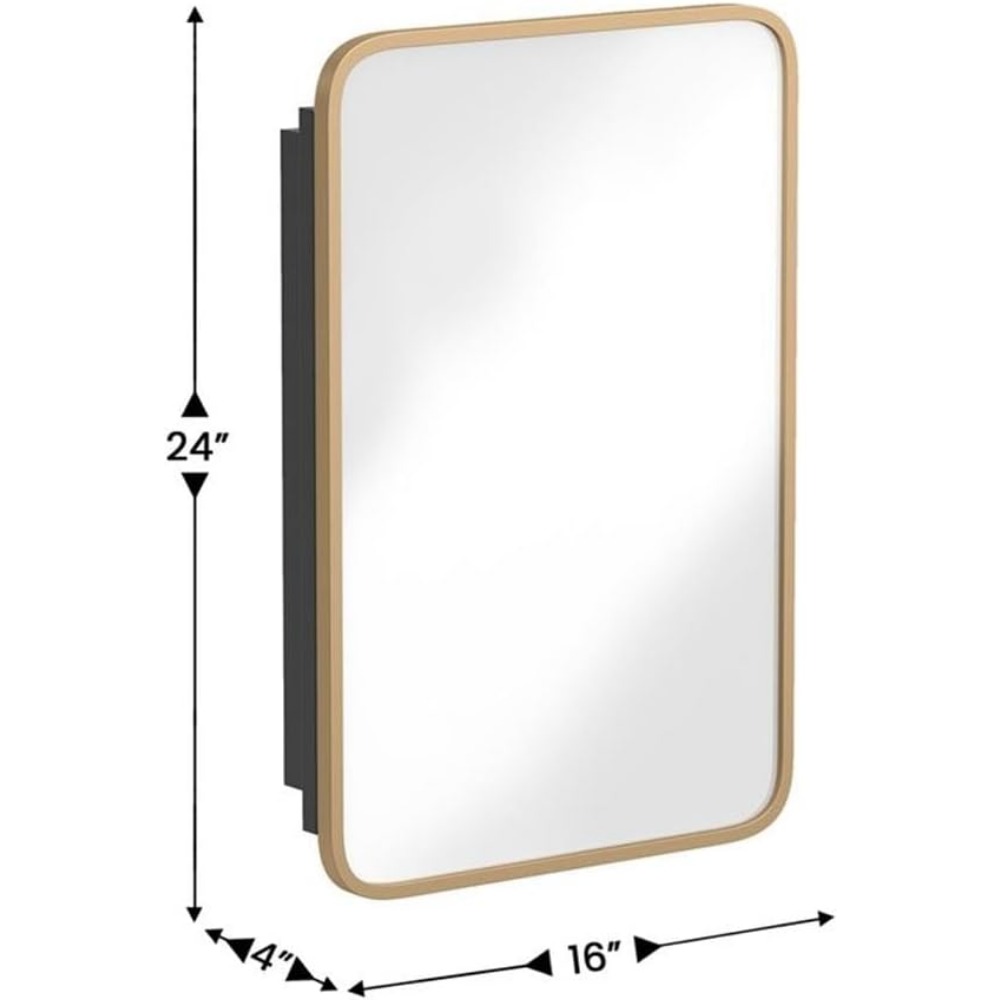 16x24インチの埋め込み式薬棚、ゴールドフレーム、防錆・省 - Bathroom Cabinet Mirror のレビューと価格