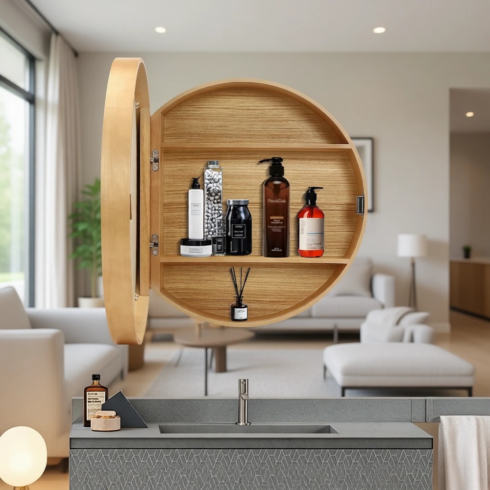 浴室必需品用3段収納付き二重目的壁掛け木製ミラーキャビネット - Bathroom Cabinet Mirror のレビューと価格