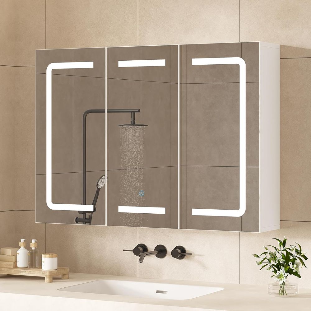 鏡付き薬棚オーガナイザー、照明付き収納付き浴室薬棚、LEDラ - Bathroom Cabinet Mirror のレビューと価格