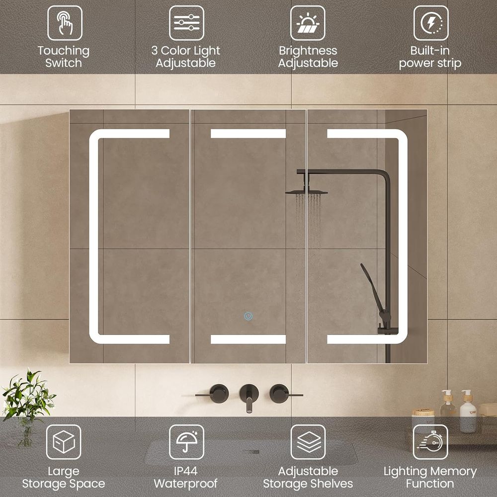 鏡付き薬棚オーガナイザー、照明付き収納付き浴室薬棚、LEDラ - Bathroom Cabinet Mirror のレビューと価格