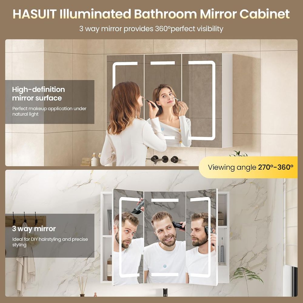 鏡付き薬棚オーガナイザー、照明付き収納付き浴室薬棚、LEDラ - Bathroom Cabinet Mirror のレビューと価格